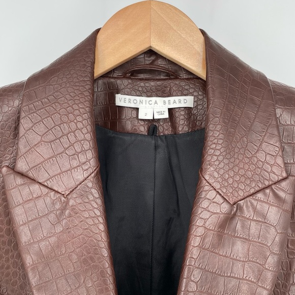 Veronica Beard Cooke Dickey Blazer in Brown Faux Crocodile Vegan Leather Size 2 - Picture 9 of 16
